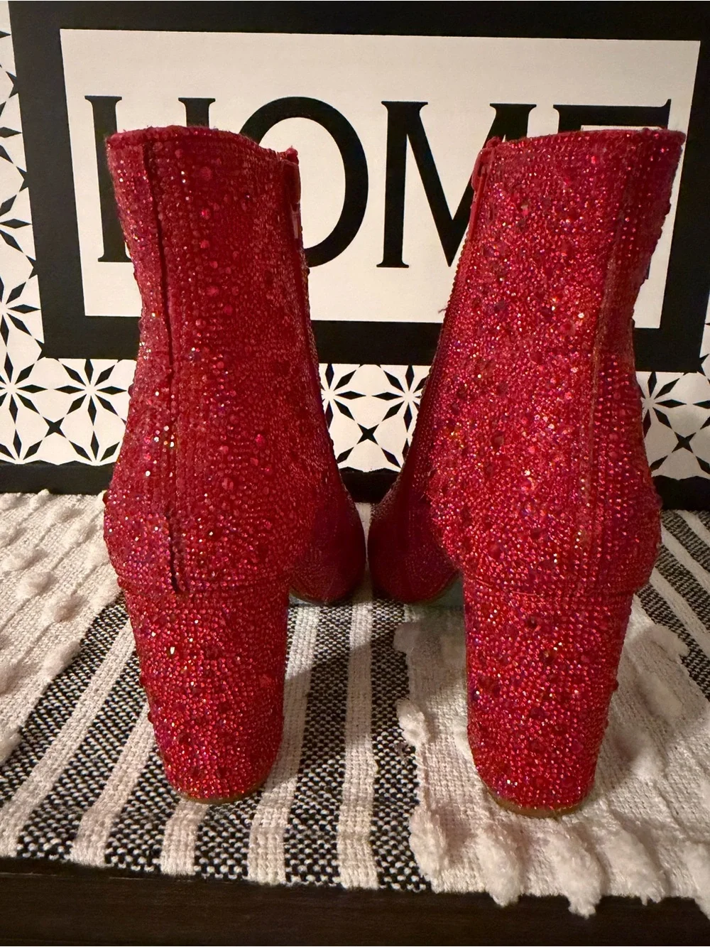 Betsey Johnson Red Glitter Pointed Toe Ankle Booties